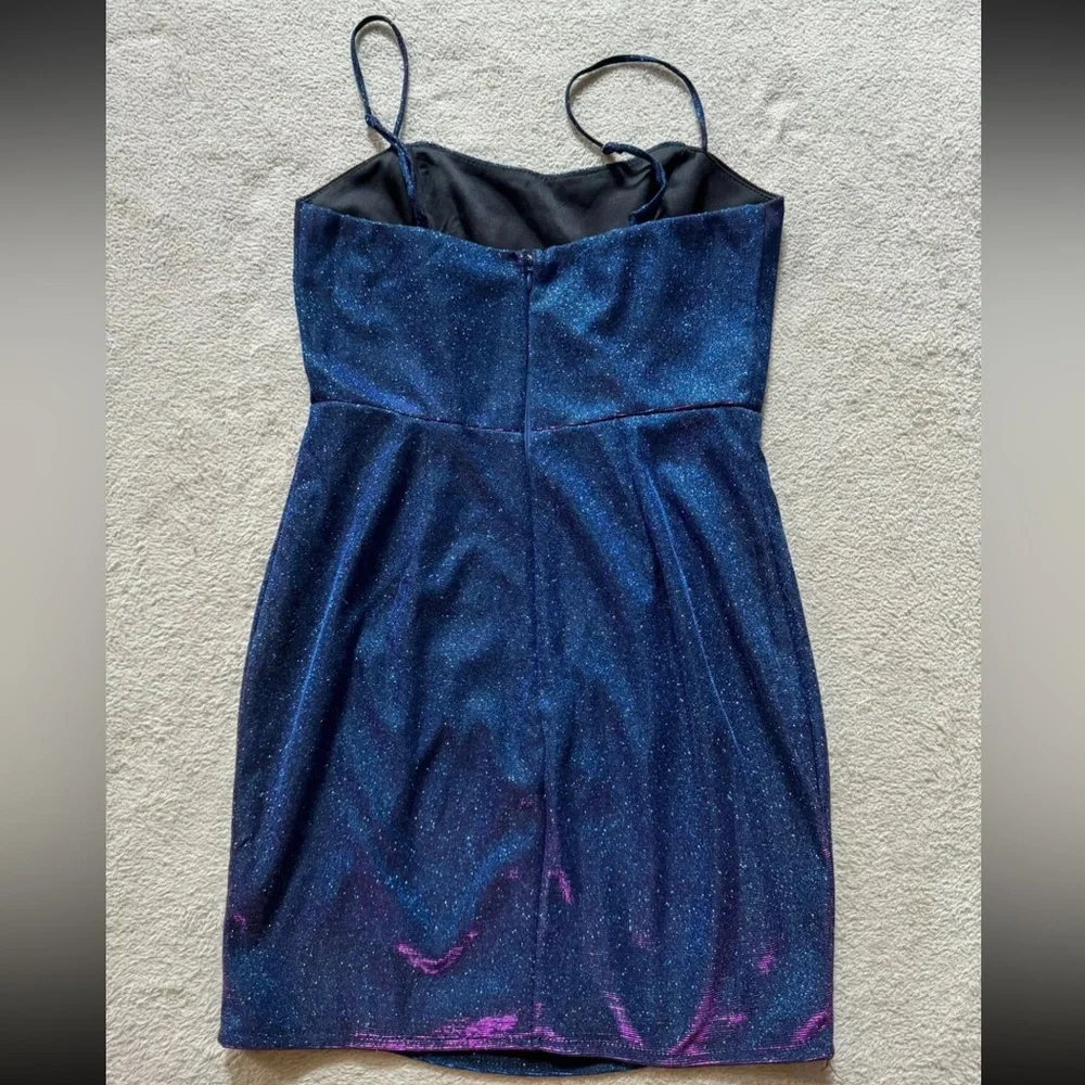 Lulu's‎ Women's Shiny Royal Blue Metallic Sleeveless Lined Mini Dress Size Small